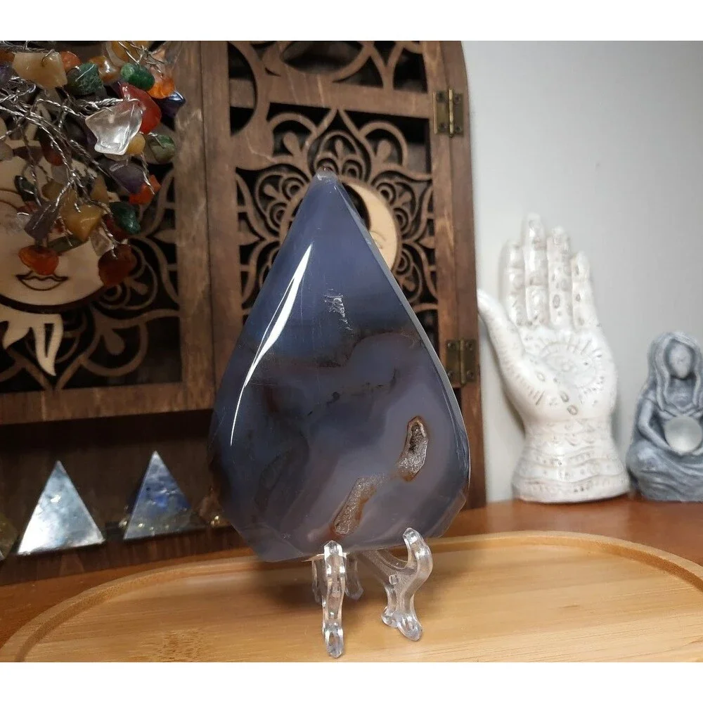 Carved Orca Agate Crystal Flame Free-form
